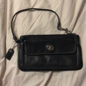 EUC coach black leather wristlet
